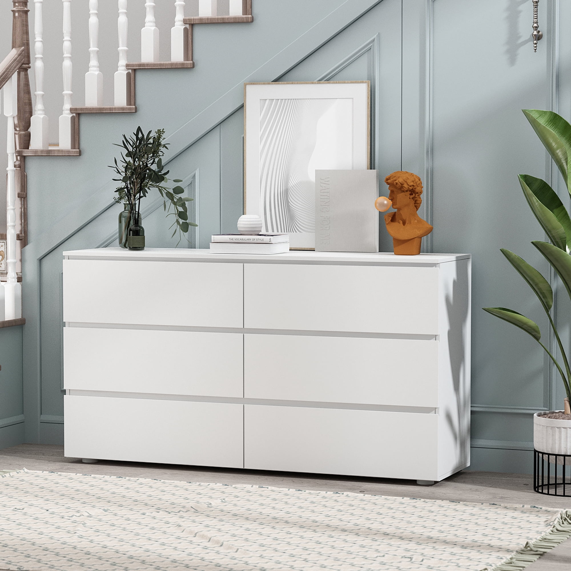 MONSLIPA 6 Drawer Dresser for Bedroom, Storage Organizer Chest of Drawers for Living Room Hallway Entryway, White