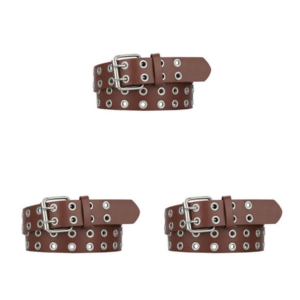 Sonducket Cinturilla vaquera atemporal para mujer con cinturón de doble hebilla Punk para Pin On o Off Duty PU cinturón café 110cm Type1 NO1