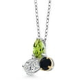 thumbnail image 2 of Gem Stone King 925 Silver and 10K Yellow Gold Peridot and Lab Grown Diamond and Onyx 3 Stone Pendant Necklace for Women | 2.27 Cttw | Pear Shape 8X6MM | Oval 7X5MM | Round 5MM | with 18 inch Chain, 2 of 4