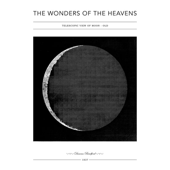 Wonders of the Heavens Duncan Bradford Telescopic View of Moon Old Antique Telescopic Classic Illustration Wall Art Poster Print Picture