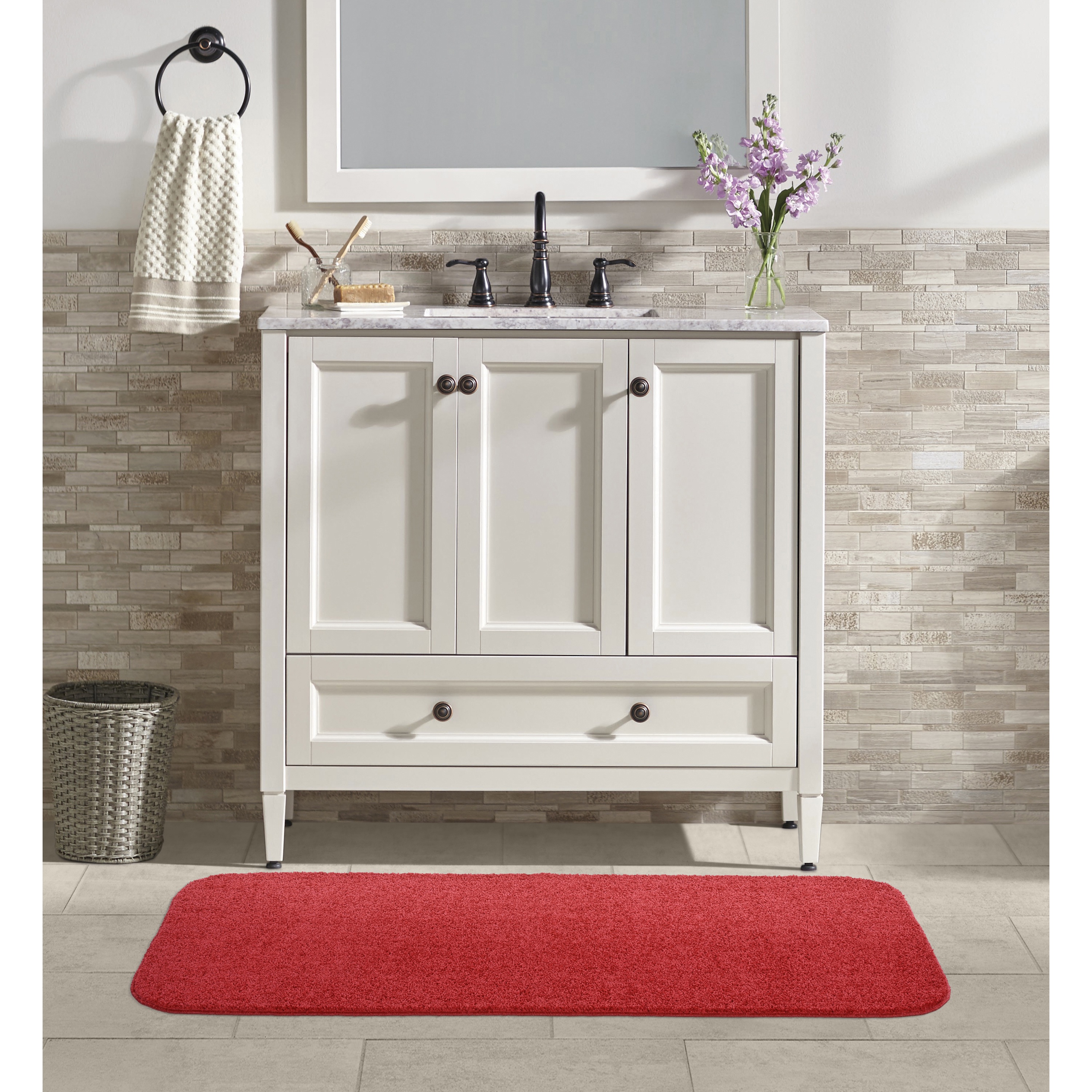 Garland Rug Sedona Washable Polypropylene Classic Red Bathroom Runner, 22” x 60”