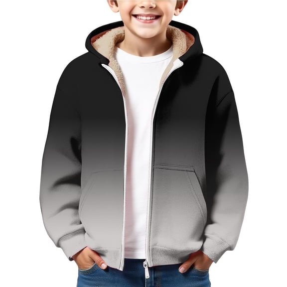 Coerni Oversized Fuzzy Fleece Sweatshirt for Boys Girls Fleece Lined Sherpa Pullover Full Zip Gradient Thermal Jacket Hoodies Coat