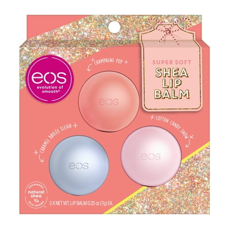 ($7.99 Value) eos Holiday Lip Balm Sphere , Cotton Candy Snow, Caramel Brulée Sleigh and Champagne Pop , Moisuturzing Shea Butter for Chapped Lips , 3 Count