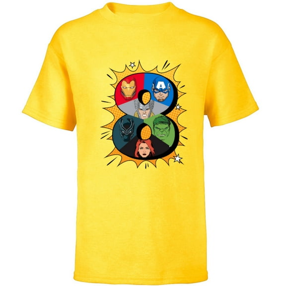 Marvel Avengers Comic Super Heroes 8th Birthday - Short Sleeve T-Shirt for Kids - Customized-Yellow