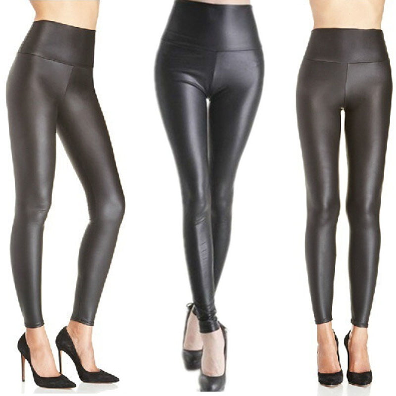 Lazapa Patent Leather Pants Women Faux Leather Leggings Pants Stretchy High Waisted Tights Pu Elastic Shaping Hip Pants