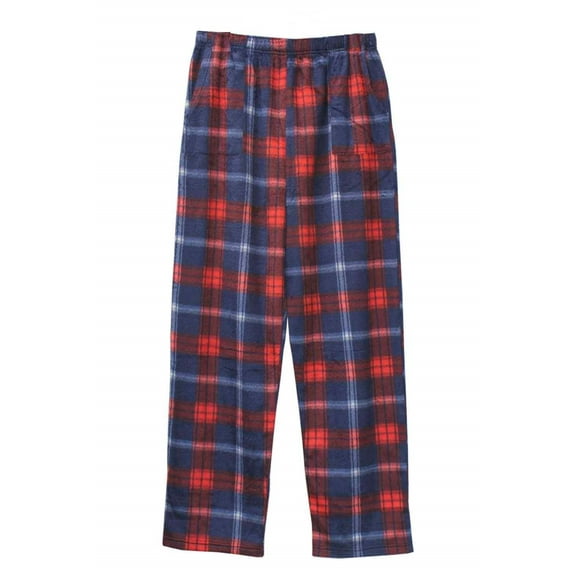 Mens Fleece PJ Pajama Pants, Red Blue Plaid, Size S
