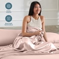 thumbnail image 4 of Bare Home Luxury Poly Satin Sheet Set for Hair and Skin, 15” Deep Pockets, Queen, Blush, 4 of 10