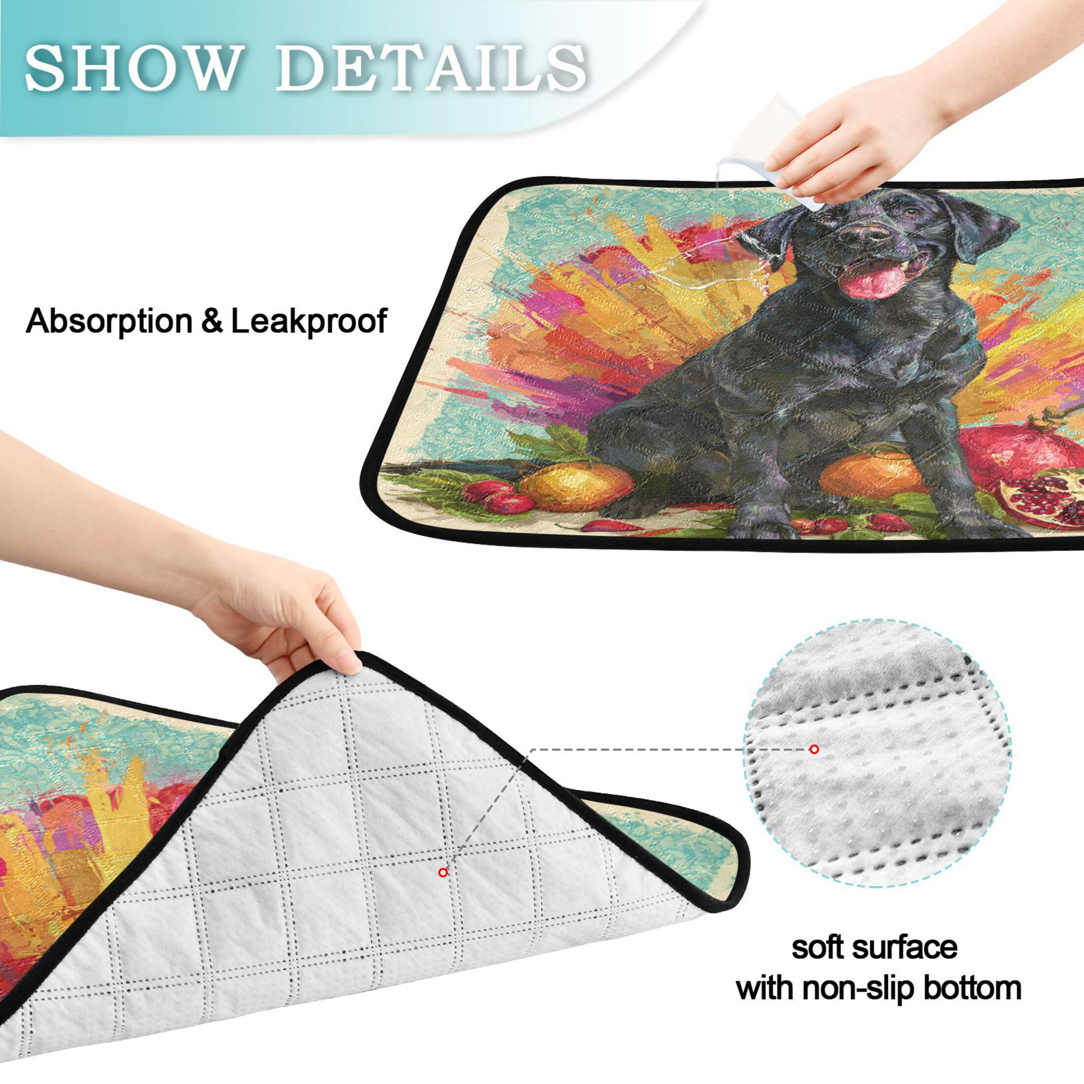 Qxltty Black Labrador Cat litter Pads Pet Set of 3 Diaper Mats Center Anti-leakage Layer Absorbent Soft and Comfortable