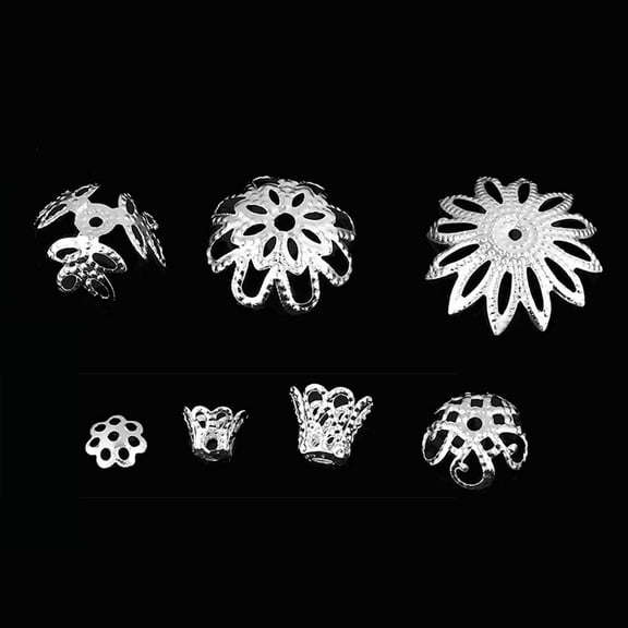 Tebru 300pcs 7 Sized Flower-Shaped Spacer Bead Cap Jewelry Making Findings Metal Accessories Flower Bead, Flower Jewelry Findings