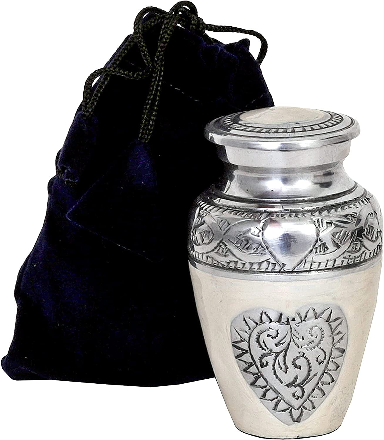 RUZIOON Lovely Keepsake Urn  Silver Heart Small Keepsake Qnty 1 - Keepsake Urn for Human Ashes with 1 Velvet Box Bag-Mini Keepsake Urn - Affordable Keepsake Urn (3 cu.in)