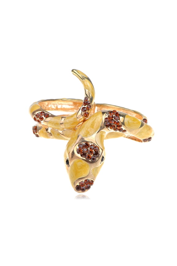Funky Yellow Smoked Abstract Spots Red Scales Topaz Rhinestone Coil Snake Bracelet