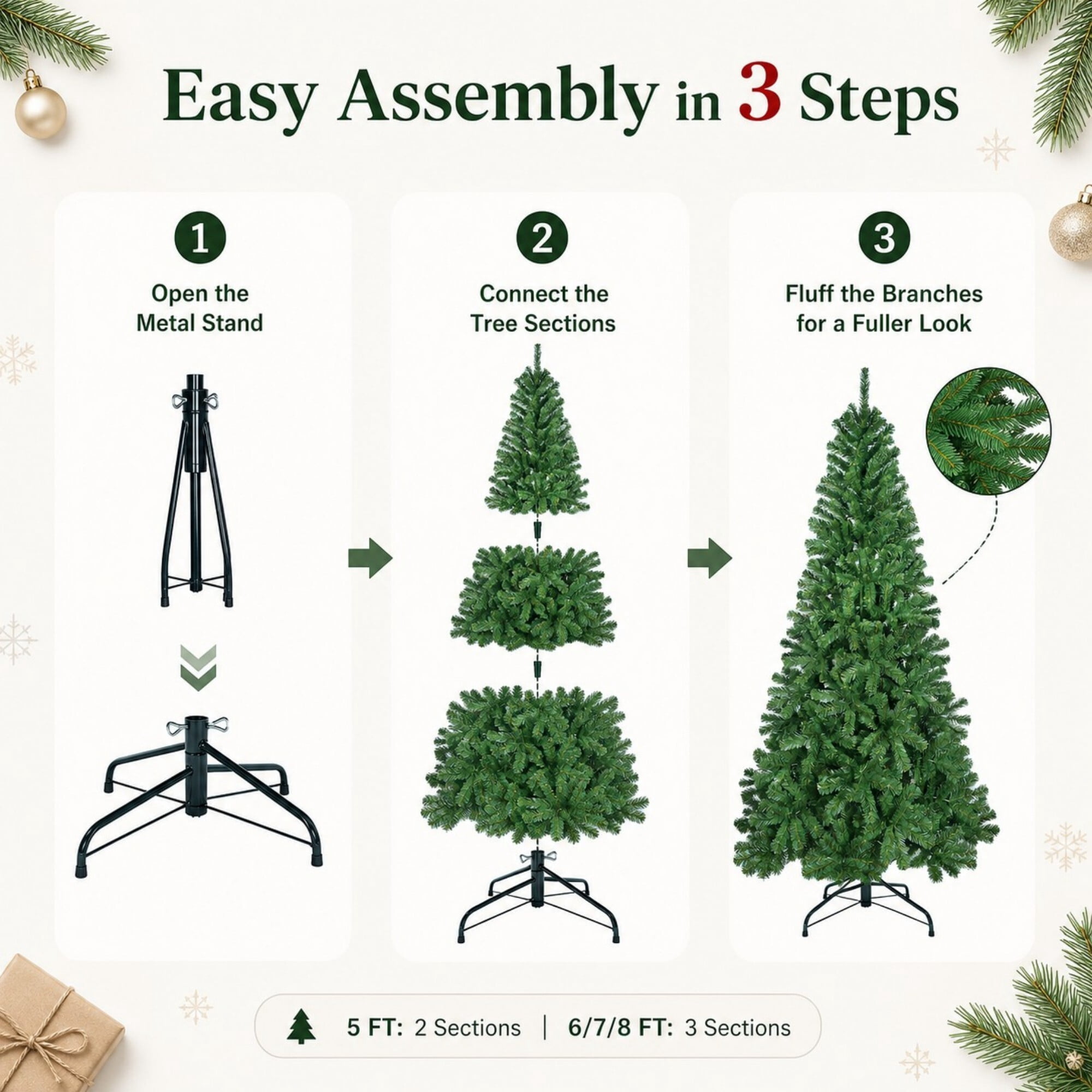 DEALTOPS 8 FT Unlit Artificial Christmas Tree, 1136 PVC Tips, Hinged Green Holiday Tree with Metal Stand