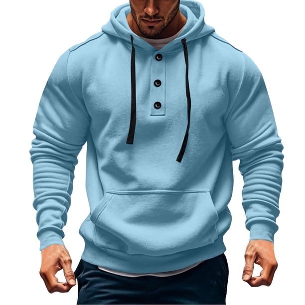 pstuiky camisas de manga larga para hombre, Sudadera con capucha y manga larga para hombre, estilo informal, deportiva, con cordón y bolsillos, de color liso y a la moda xxl