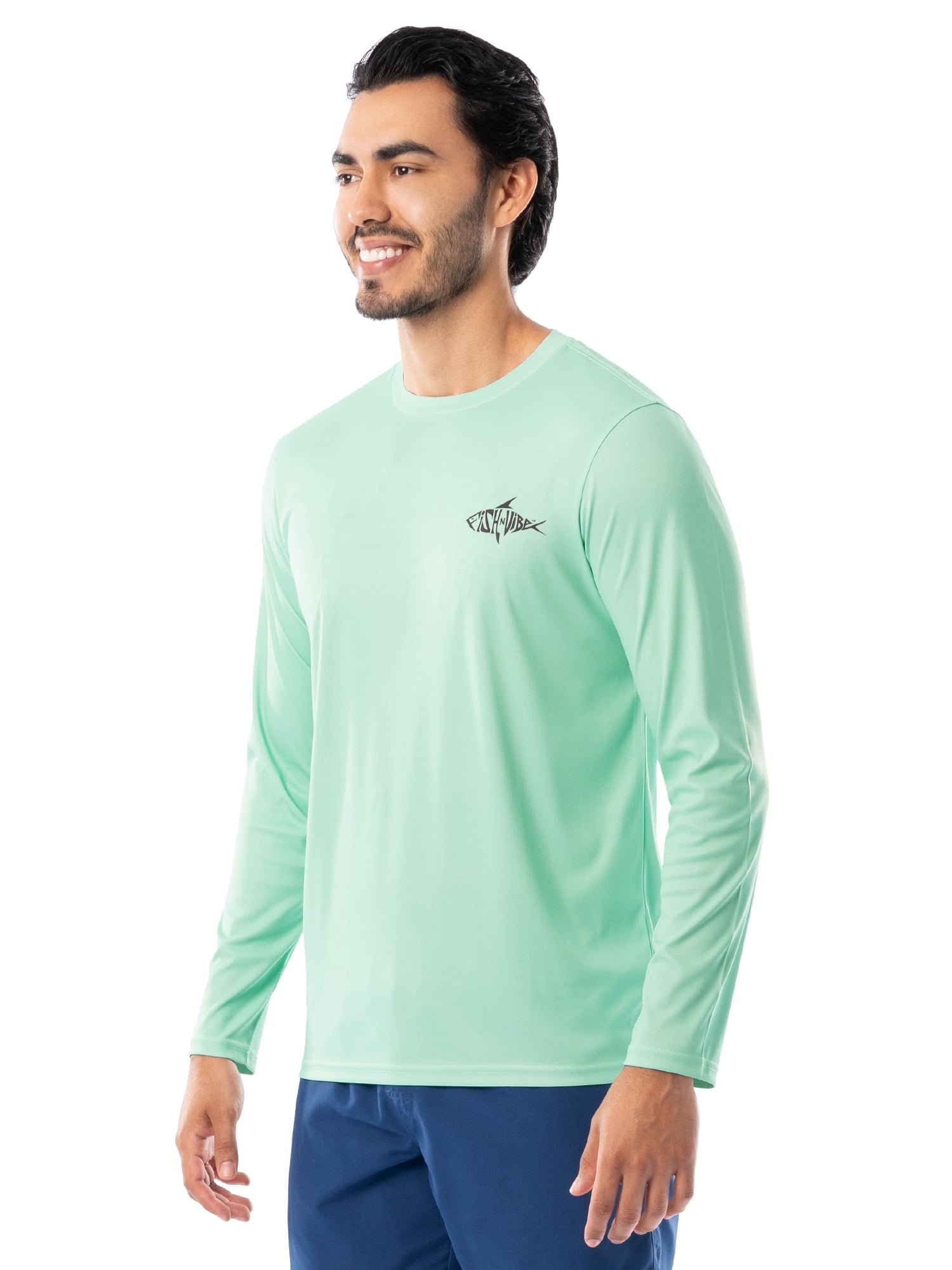 Fish N Vibe Men's Long Sleeve Performance Fishing Graphic Tee, Seafoam Walleye Pivot, XL