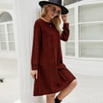 thumbnail image 2 of Vestido tipo suéter largo de color liso de moda de otoño e invierno, vestido de punto de línea A suelto y torcido con cuello redondo, 2 of 6