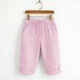 thumbnail image 5 of Bermuda Shorts for Women Drawstring Elastic High Waisted Stripe and Gingham Wide Leg Beach Shorts with Pockets Featuring Relaxed Fit Cuts Pink M, 5 of 9