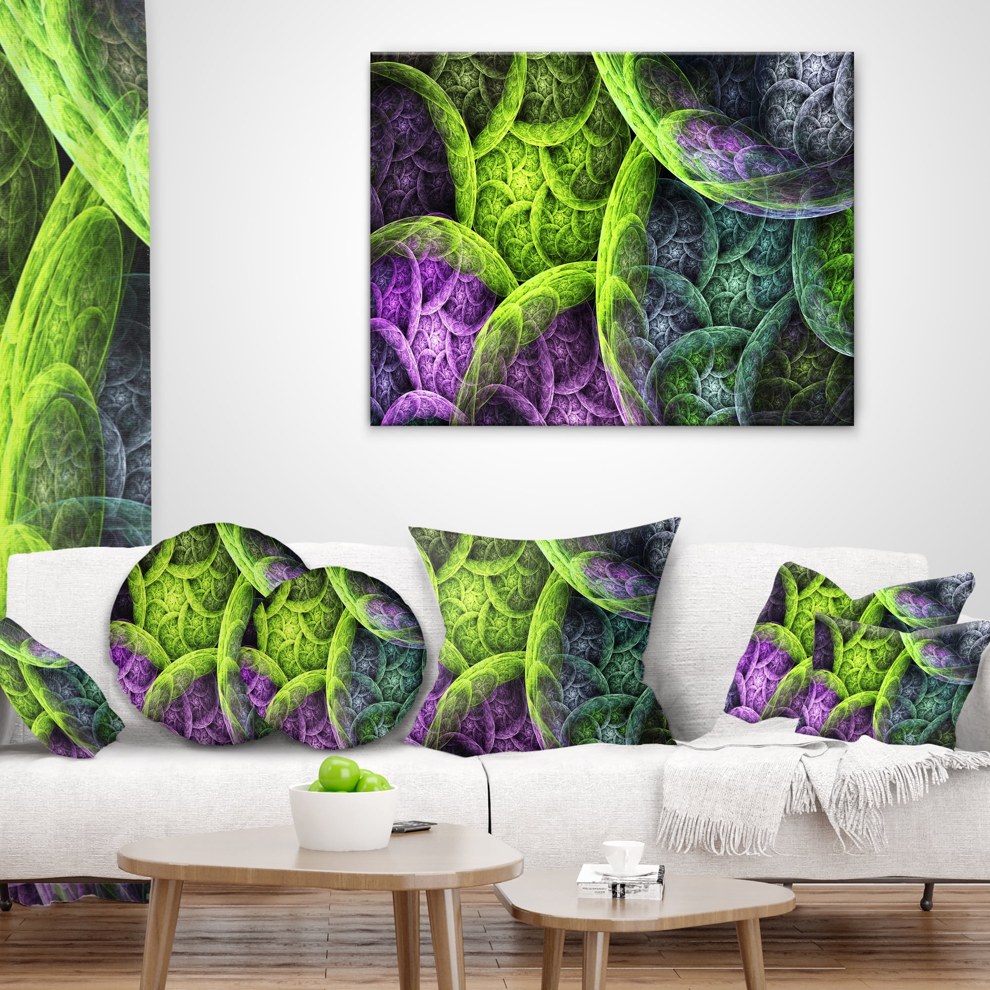 Designart Green Pink Colorful Clouds - Abstract Throw Pillow - 16x16
