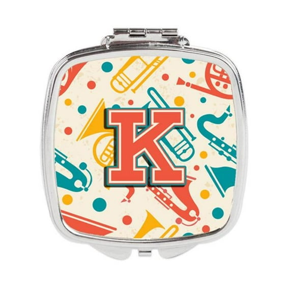 Carolines Treasures  Letter K Retro Teal Orange Musical Instruments Initial Compact Mirror