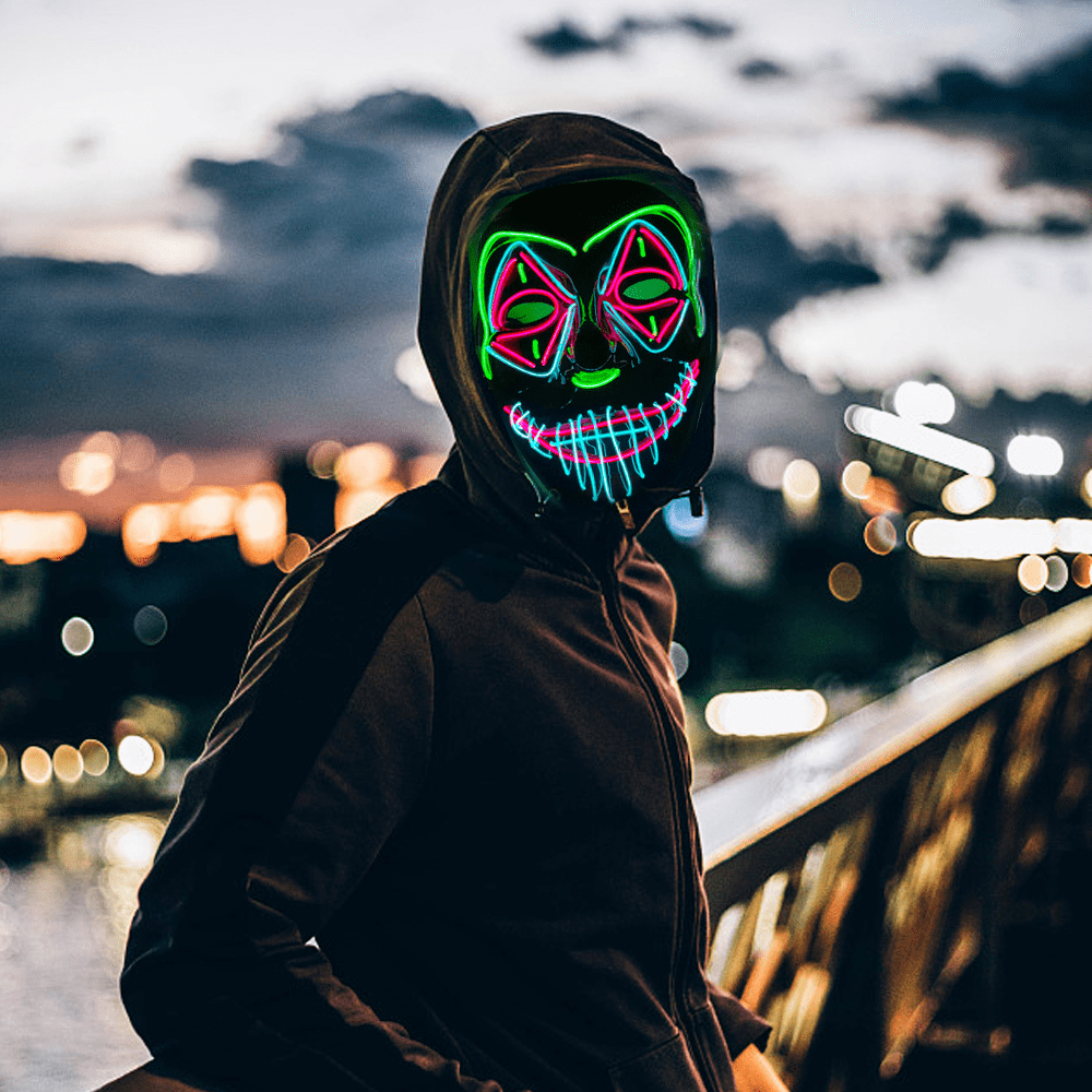 Máscara LED De Halloween, Máscara De Purga, Máscara De Miedo, Máscara De Disfraz Para Niños, Hombres Y Mujeres Con Alambre EL Para Halloween, Fiesta De Festivales, Mascaradas, Carnaval Amarillo