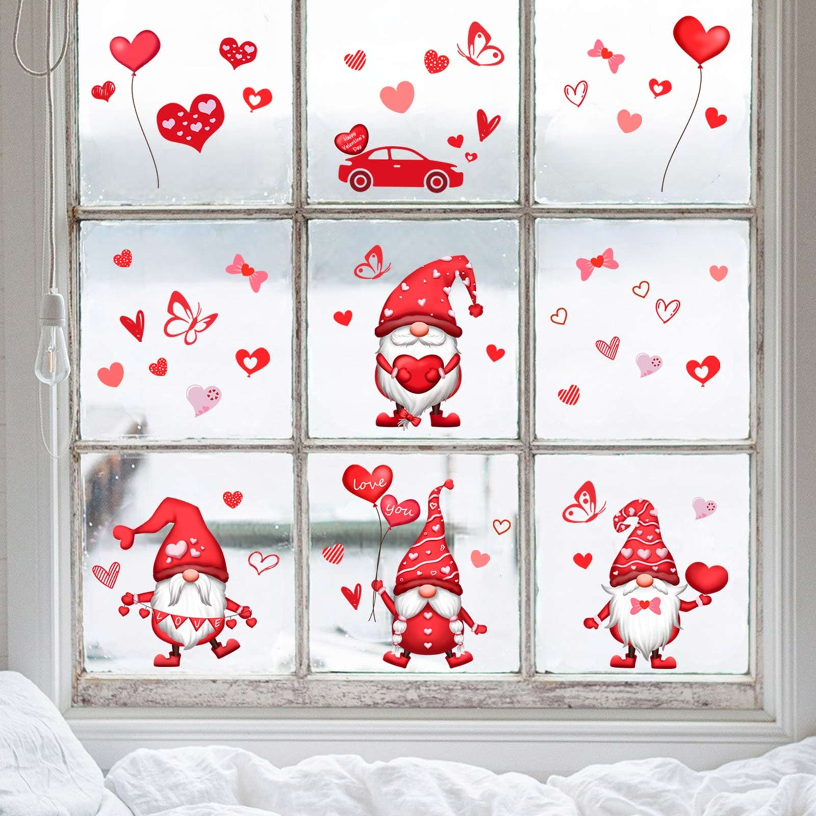 Replio Valentines Day Decor Window Cling Valentine Stickers For Glass Windows Large Valentine Gnomes Heart Window Decoration Decals Gifts