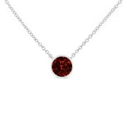 .925 Sterling Silver Bezel Set 3.5mm Created Red Ruby Gemstone Solitaire 18" Pendant Necklace