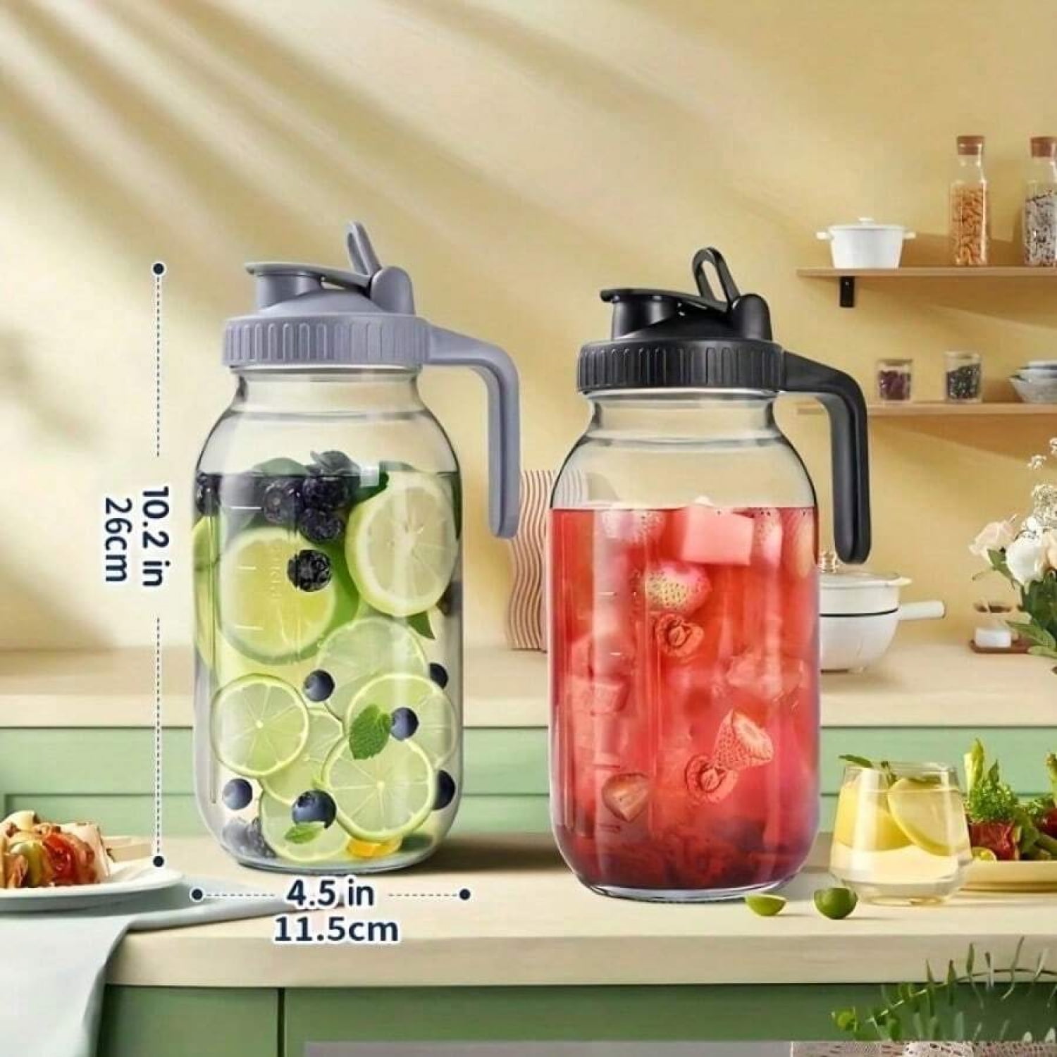 64oz 2 Set Sun Tea Glass Jar With Spout, 2 Quart Wide Mouth Half Gallon Pitcher For Cold Brew, Fridge Breastmilk Storage, Beverage Airtight Ice Tea, Coffee Pitcher, Water Jug - Heavy Duty