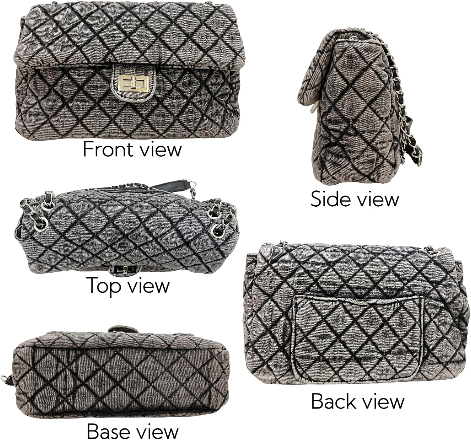 NANAHuang Retro Quilted Denim Purses for Women Crossbody Tote Bag for Womens Shoulder Bags Chain Over Washed Jeans Handbags Black Blue