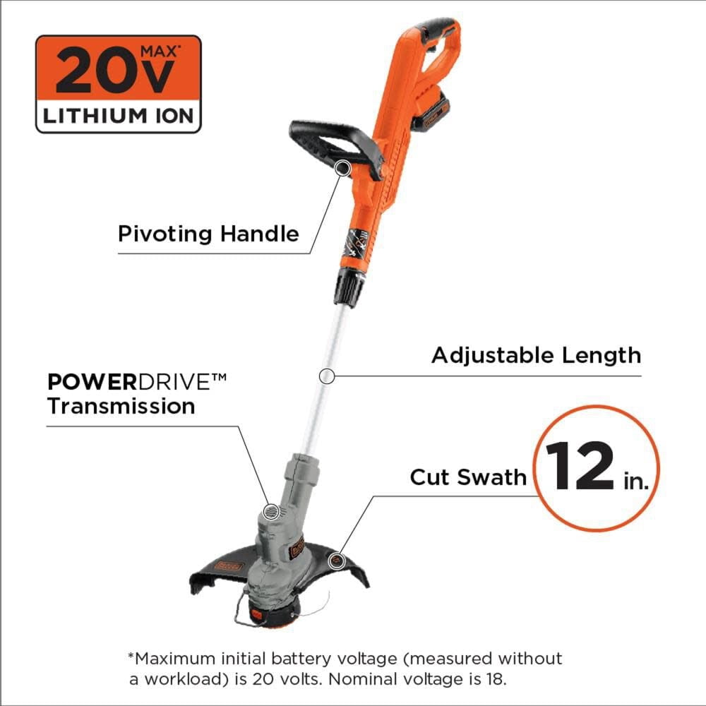 BLACK+DECKER 20-Volt MAX* POWERCONNECT Cordless 2-in-1 String Trimmer and Edger with Battery and Charger, LST300