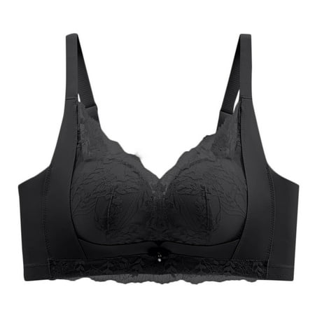 Gnurob Seamless Bras for Women Plus Size Push Up Bra No Underwire Bralette T-Shirt Padded Bralettes Hide Back Fat Underwear Comfortable Breathable Brassiere Clearance Saving Black Medium