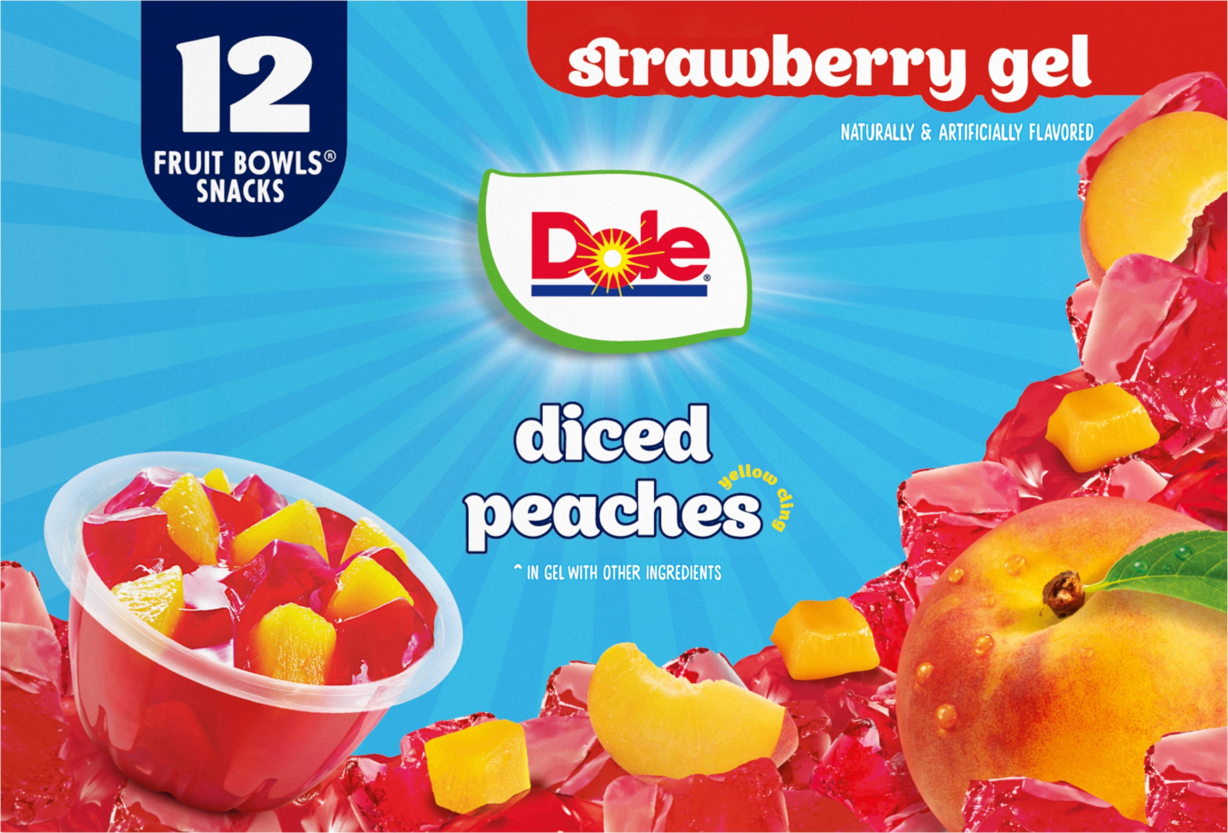 (2 pack) Dole Fruit Bowls Diced Peaches in Strawberry Gel, 4.3 oz Cups (12 Pack)