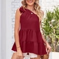 thumbnail image 5 of Women Summer Tops Women's 2024 Summer Sleeveless Shirt Solid Color Slanted Shoulder Tie Cake Layer Women's Sling Shirt, 5 of 5