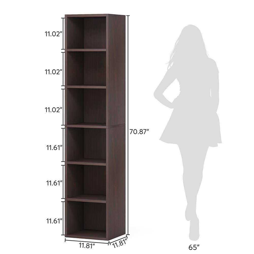 Resenkos Bookshelf, Storage Shelf, Bookcase,70.9" Corner Bookcase, Modern 6-Tier Narrow Cube Display Shelves,Walnut