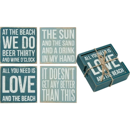 Wooden Drink Coasters - Beach Wooden Drink Coaster Set of 4, 4