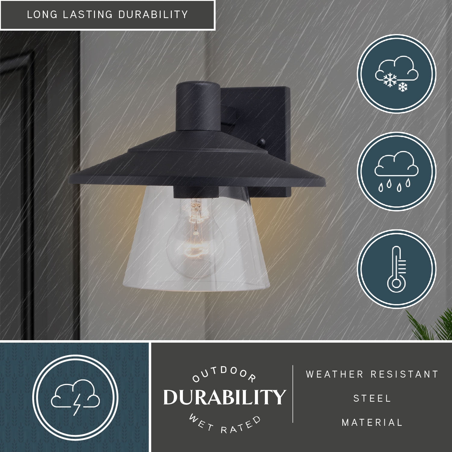 Westport Steel 1 Light LED Compatible Black Coastal Outdoor Wall Lantern Clear Glass