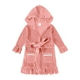 thumbnail image 2 of CUZIBR Kids Christmas Outfit Ruffles Solid Color Lace Trim Front Pockets Long Sleeve Xmas Bathrobe With Belt Velvet Sleepdress Leisure Soft Fuzzy Winter Warm Sleeping Wear Sets,Pink,6-12 Months, 2 of 5