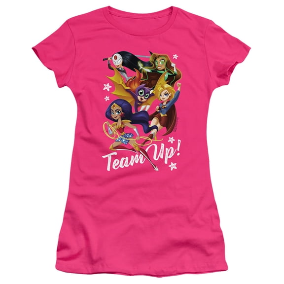 Dc Superhero Girls/Team Up S/S Junior Women's T-Shirt Sheer-Hot Pink