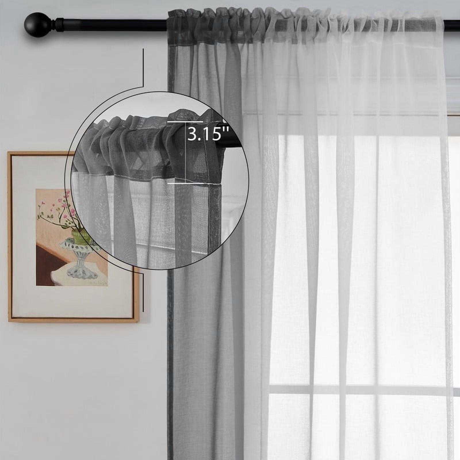 Topfinel Grey Faux Linen Ombre Sheer Curtains,Semi Voile Gradient Rod Pocket Curtains for Bedroom and Living Room, Set of 2 Window Curtain Panels, 54 x 72 Inch Long