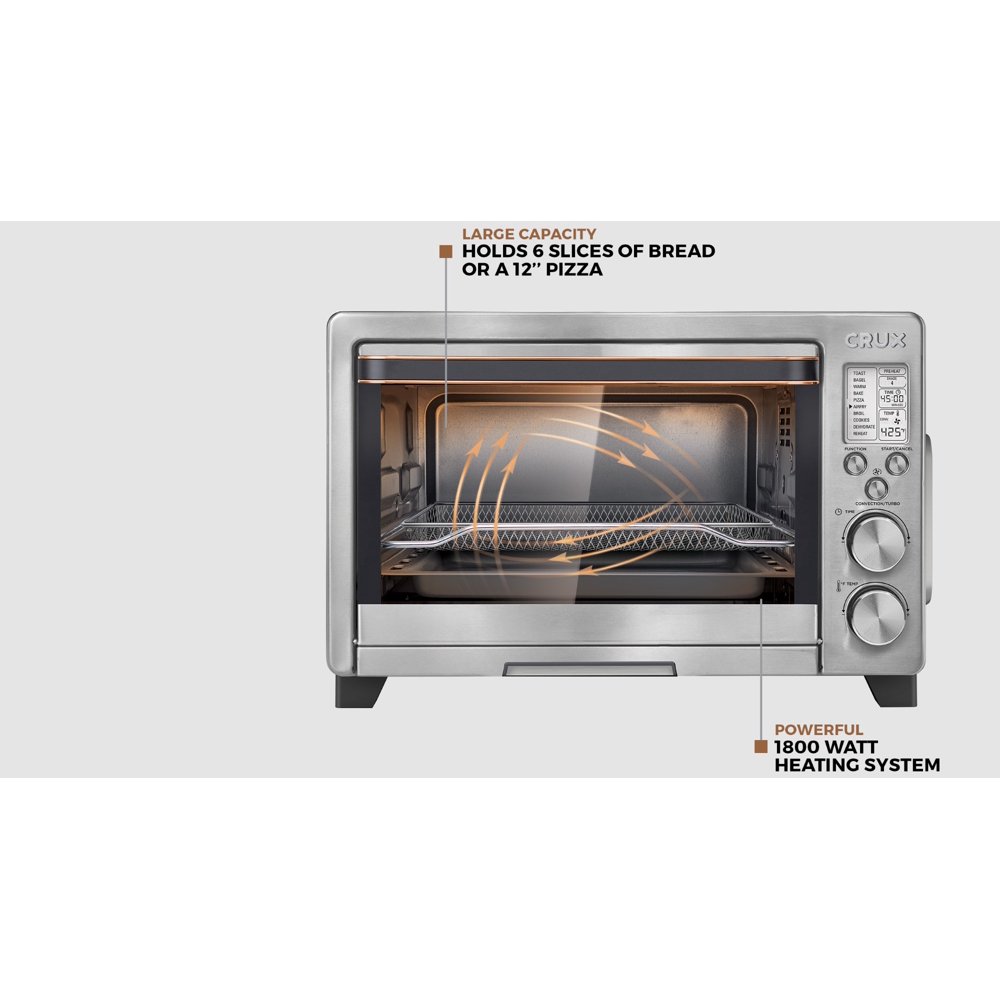 CRUX 6Slice Convection Toaster Oven with Adjustable Grill Rack & 60