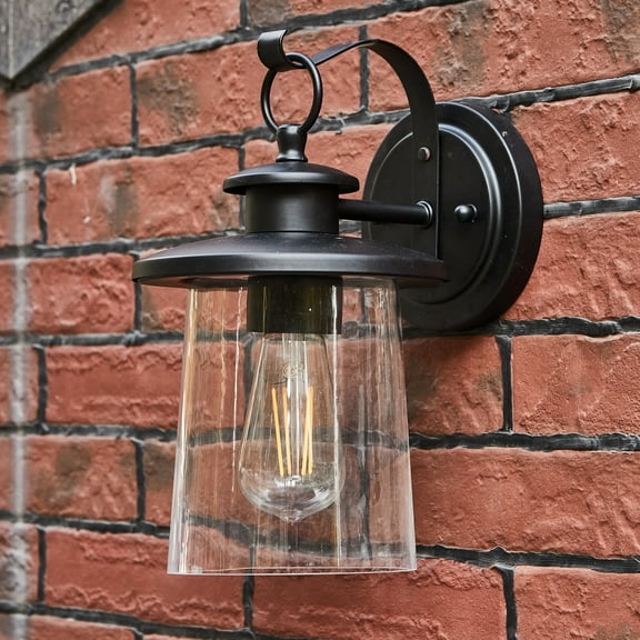 12 Inch Outdoor Wall Lantern, 1-light Exterior Porch Garage Lighting Fixture, Matte Black