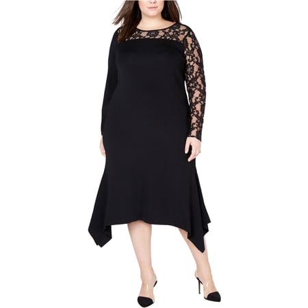 I-N-C Womens Lace Inset Asymmetrical Dress, Black, Plus Size, 3X