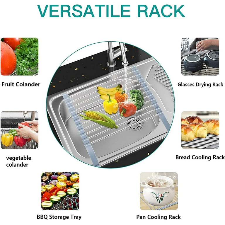 Kitchen Dish Drying Rack Retractable Baby Bottle Drainer Rack Over Sink  Adjustable Vegetable Drain Basket Folding Sponge Holder