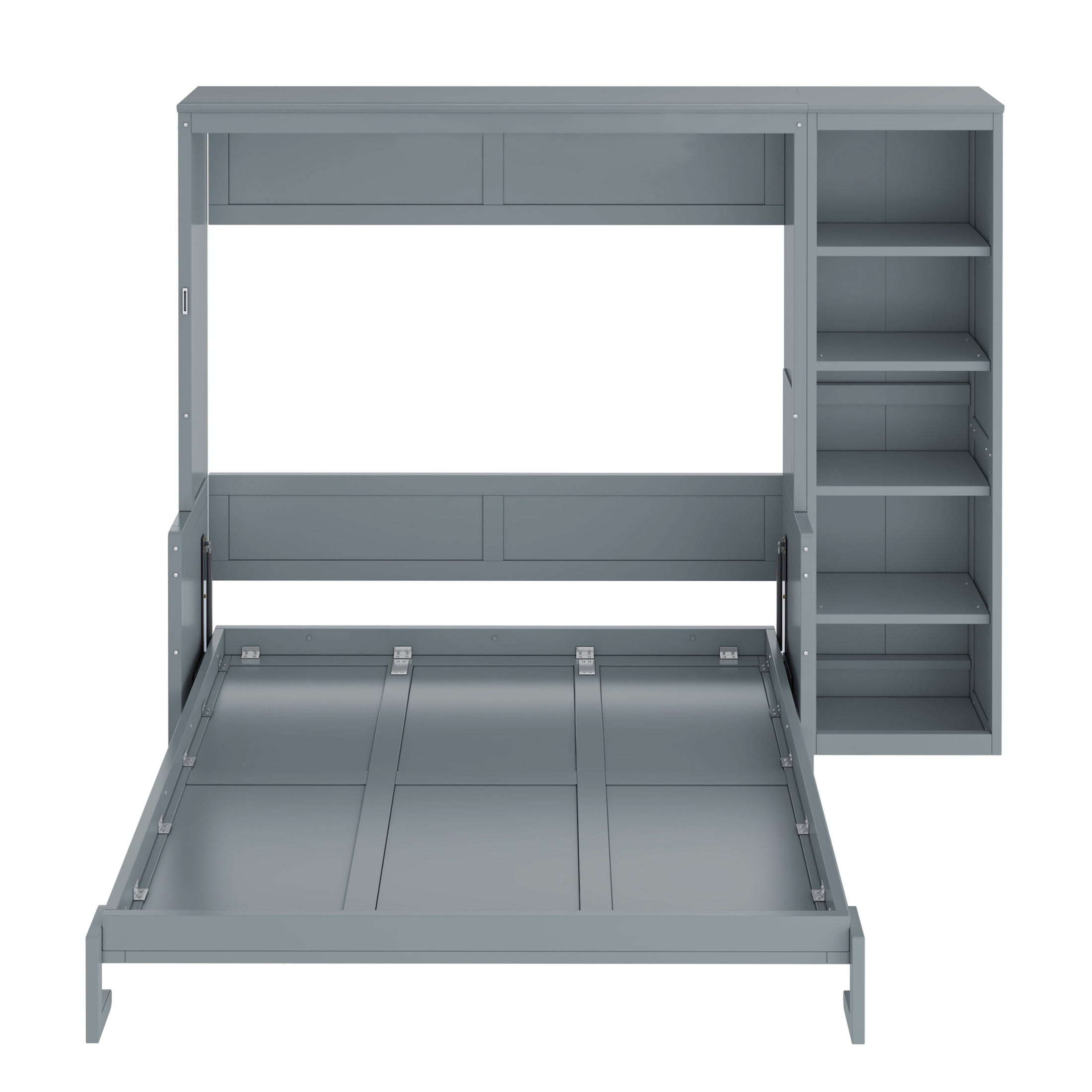 Noble House Zovaro Queen Murphy Bed with Built-in Desk and Integrated Side Bookshelf, Space-Saving Wall Bed, Gray