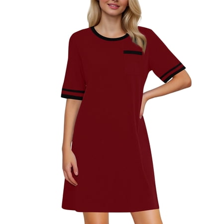 Jerdar Women s Nightgowns Short Sleeves Crew Neck Sleepwear Plus Size Sleepshirt Short Nightshirt Tshirts Dress XL