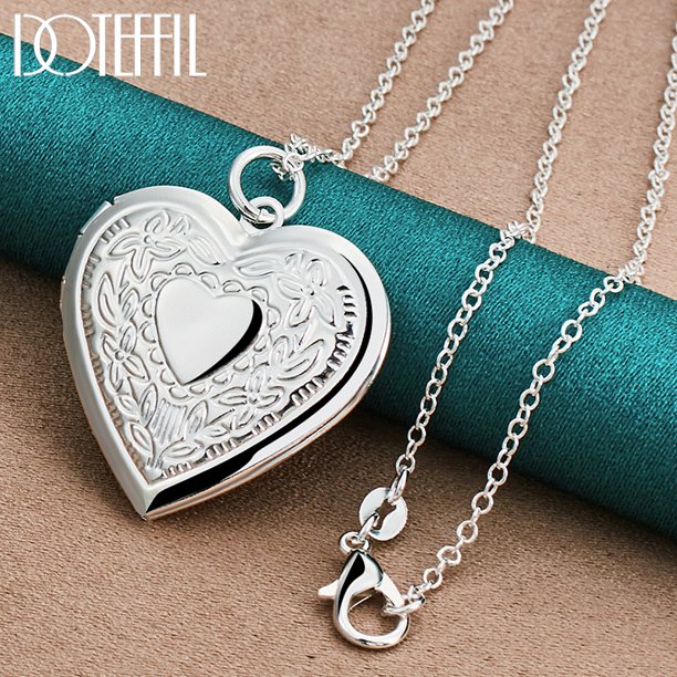 chenglong-collar de plata de ley 925 con cadena de 18-30 pulgadas, marco de fotos de corazón, collar de flores para mujer, joyería con dijes para fiesta de boda