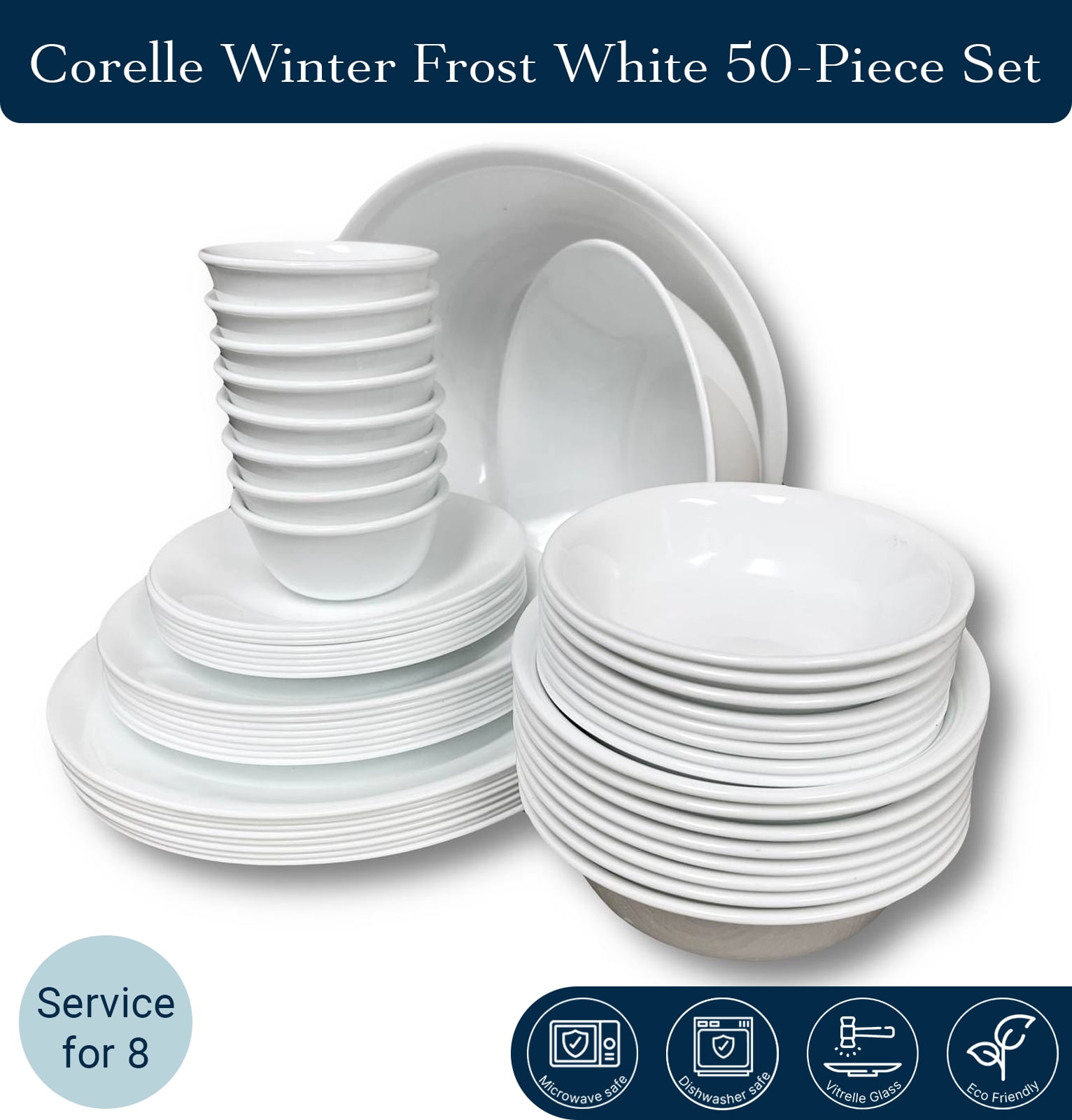 Corelle Winter Frost White, Dinnerware Set, Service for 8, Vitrelle