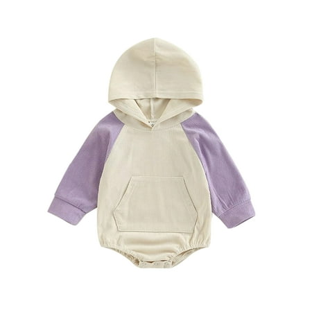 

Colisha Casual Travel Bodysuits for Boys Loose Spliced Onesies Color Block Hooded Playsuit Purple 90cm