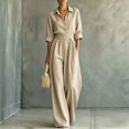 thumbnail image 4 of Quixlent Women's Summer Jumpsuit, Button Down Short Sleeve Dressy Wide Leg Pants Rompers, Casual One Piece Outfits with Pockets, 4 of 8