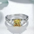 thumbnail image 2 of 6*6mm Princess Cut Yellow CZ Smooth Band Women's 925 Silver Party Ring Size 5-11, 2 of 4