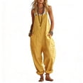 thumbnail image 2 of Bloomae Jumpsuits for Women Dressy Cotton Linen Overalls Adjustable Strap Roll Hem Bib Overalls Pants Loose Comfy Baggy Summer Sleeveless Romper with Pockets, 2 of 7