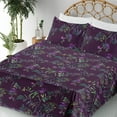 thumbnail image 3 of Ambesonne Leaves Fitted & Flat Sheet with Shams 4 Pcs Set, Watercolor Modern Leaf Print, Full, Plum Fuchsia and Green, 3 of 5